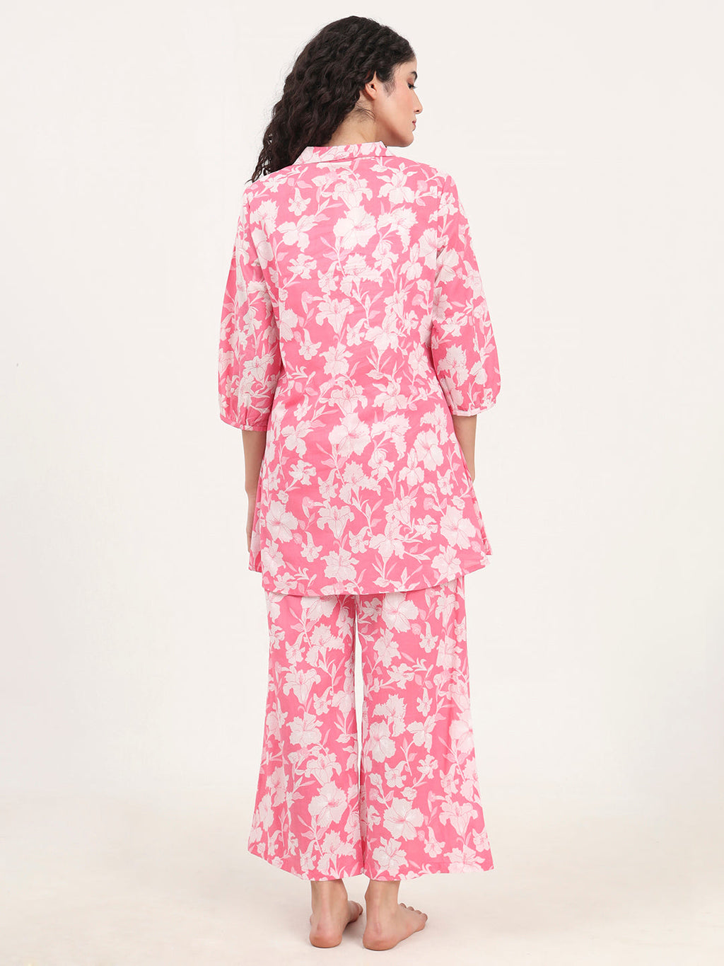 Noe Velarro Pink Shirt Coller Cotton Night Suits