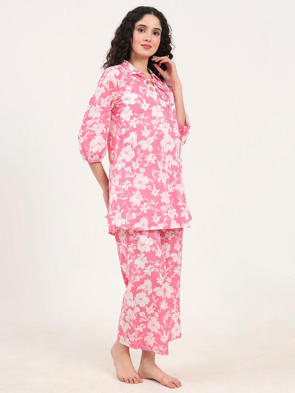 Noe Velarro Pink Shirt Coller Cotton Night Suits