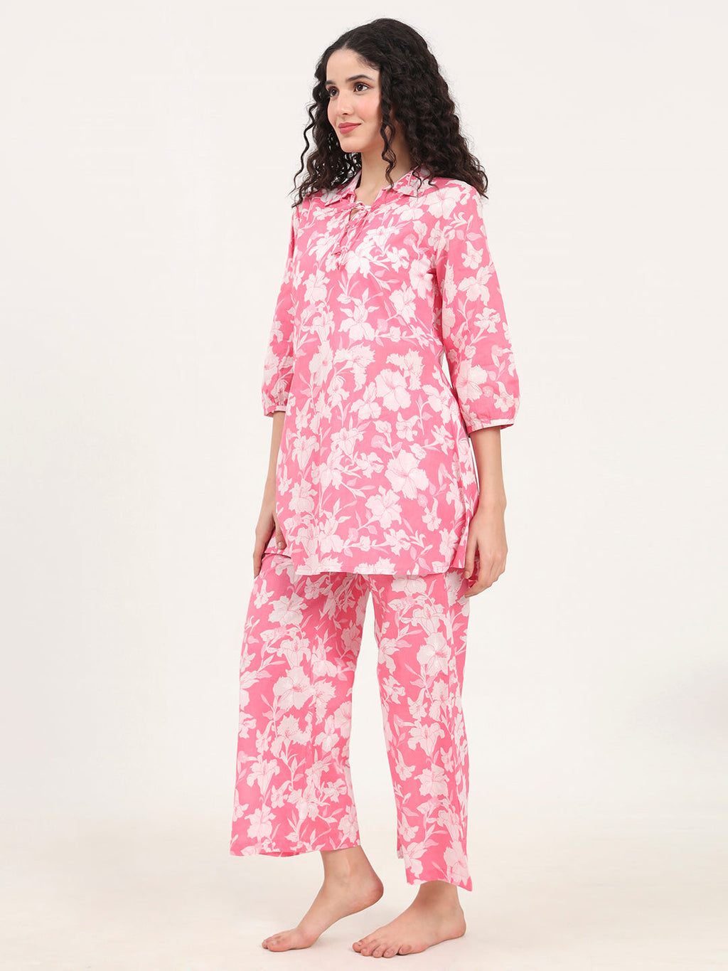 Noe Velarro Pink Shirt Coller Cotton Night Suits