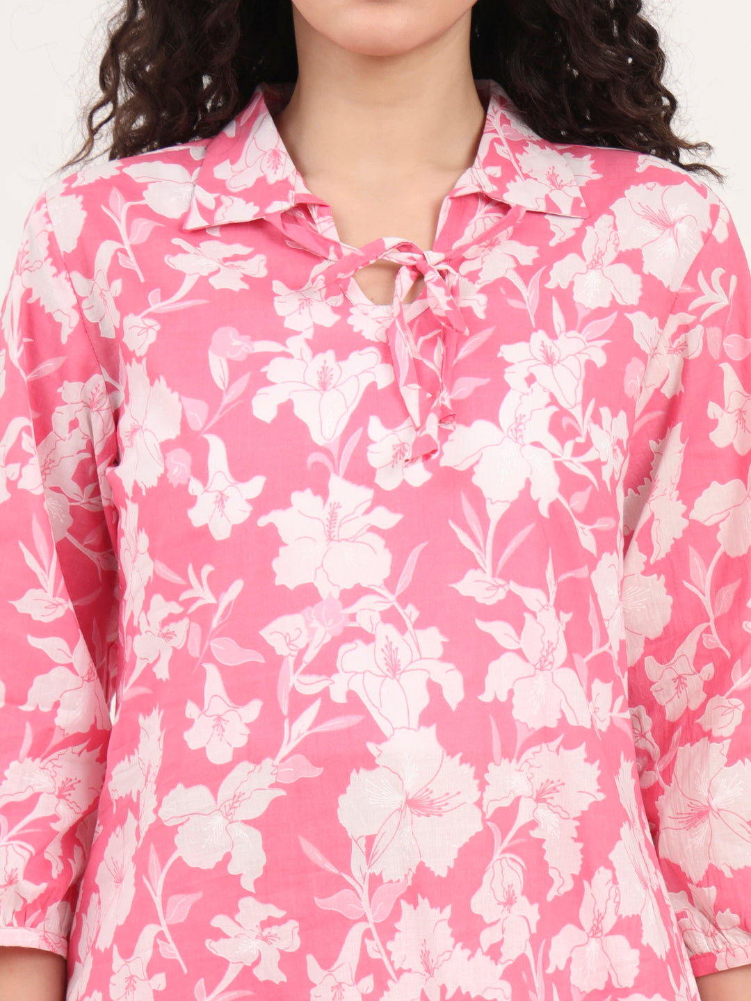 Noe Velarro Pink Shirt Coller Cotton Night Suits