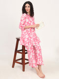 Noe Velarro Pink Shirt Coller Cotton Night Suits