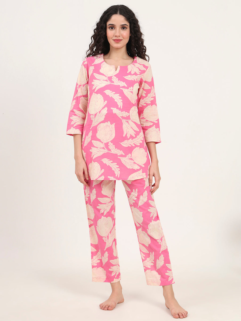 Noe Velarro Pink Round Neck Cotton Night Suits