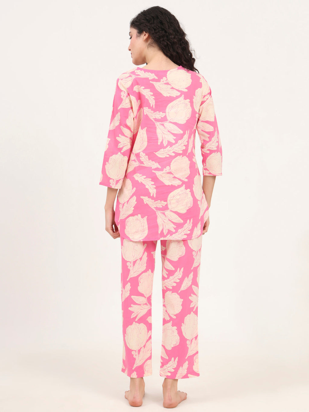 Noe Velarro Pink Round Neck Cotton Night Suits