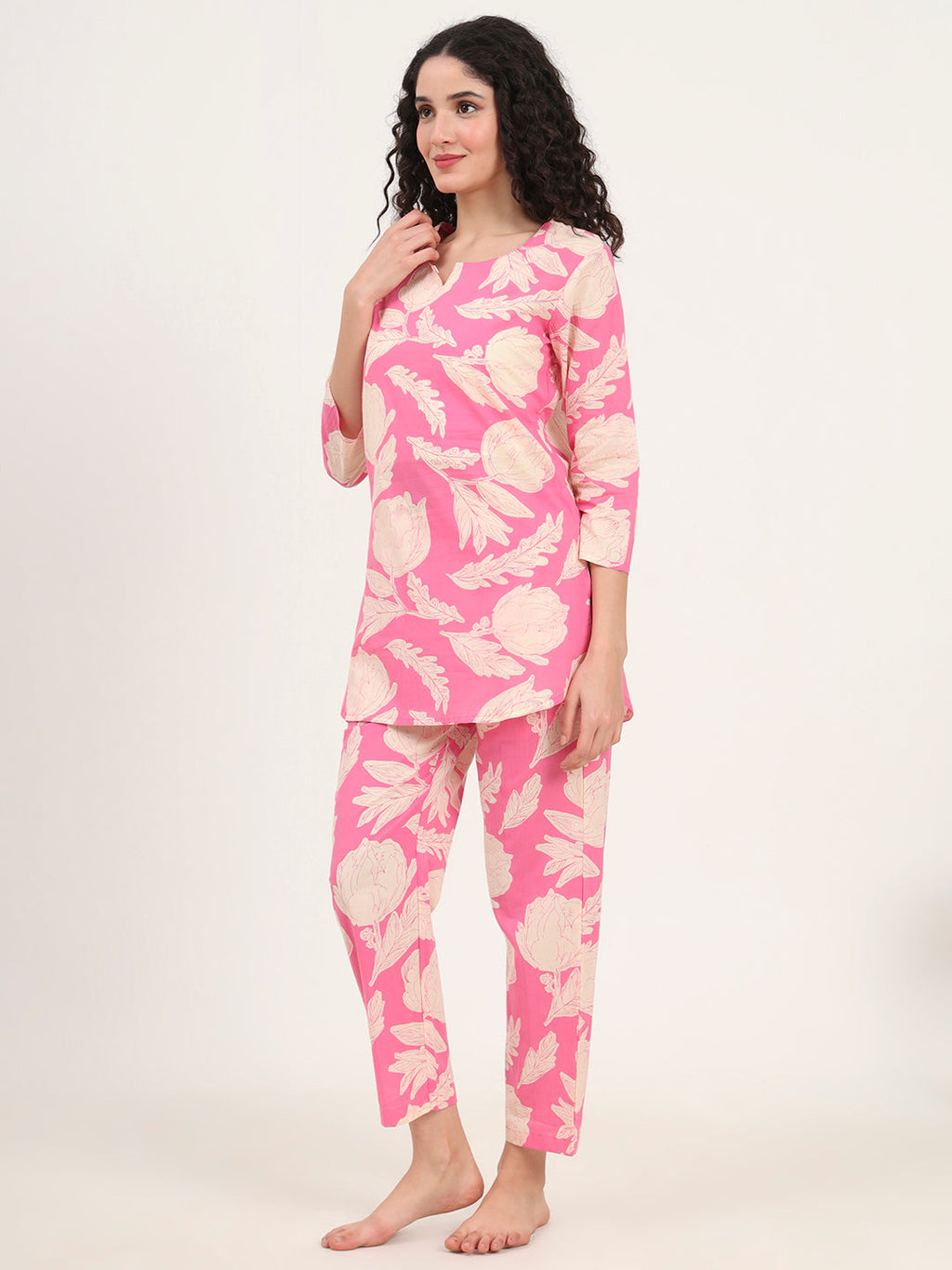 Noe Velarro Pink Round Neck Cotton Night Suits