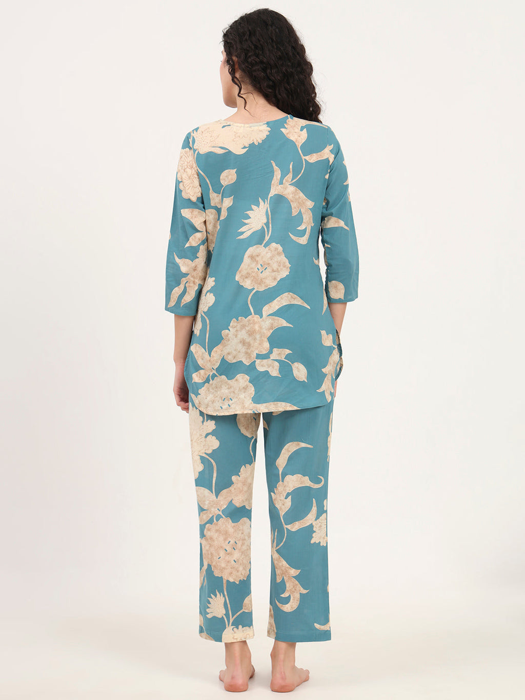 Noe Velarro Teal Blue Round Neck Cotton Night Suit