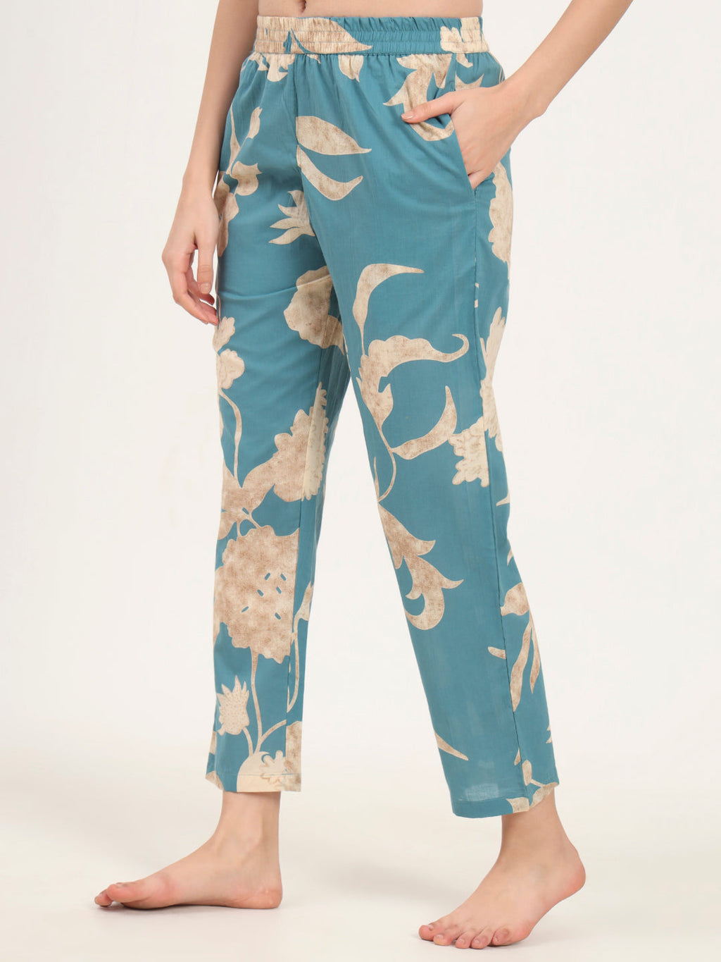 Noe Velarro Teal Blue Round Neck Cotton Night Suit