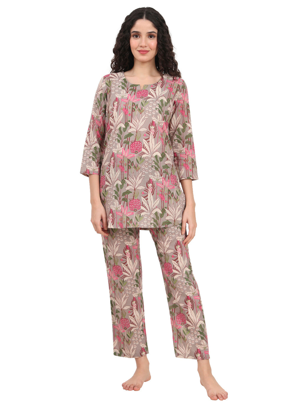 Noe Velarro Gray Round Neck Cotton Night Suit