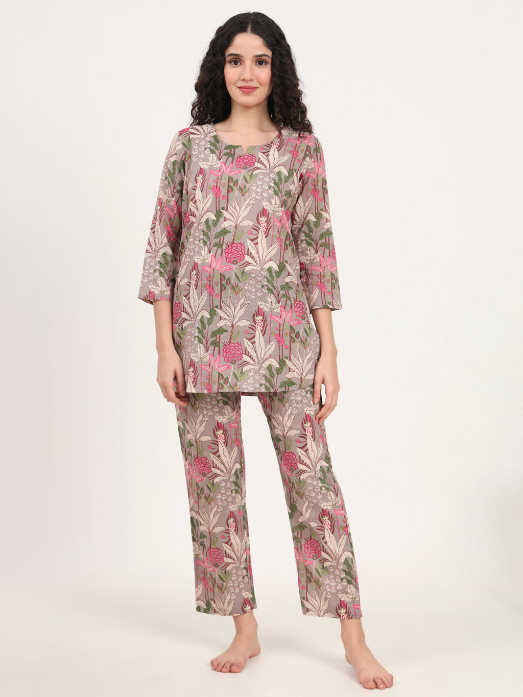 Noe Velarro Gray Round Neck Cotton Night Suit