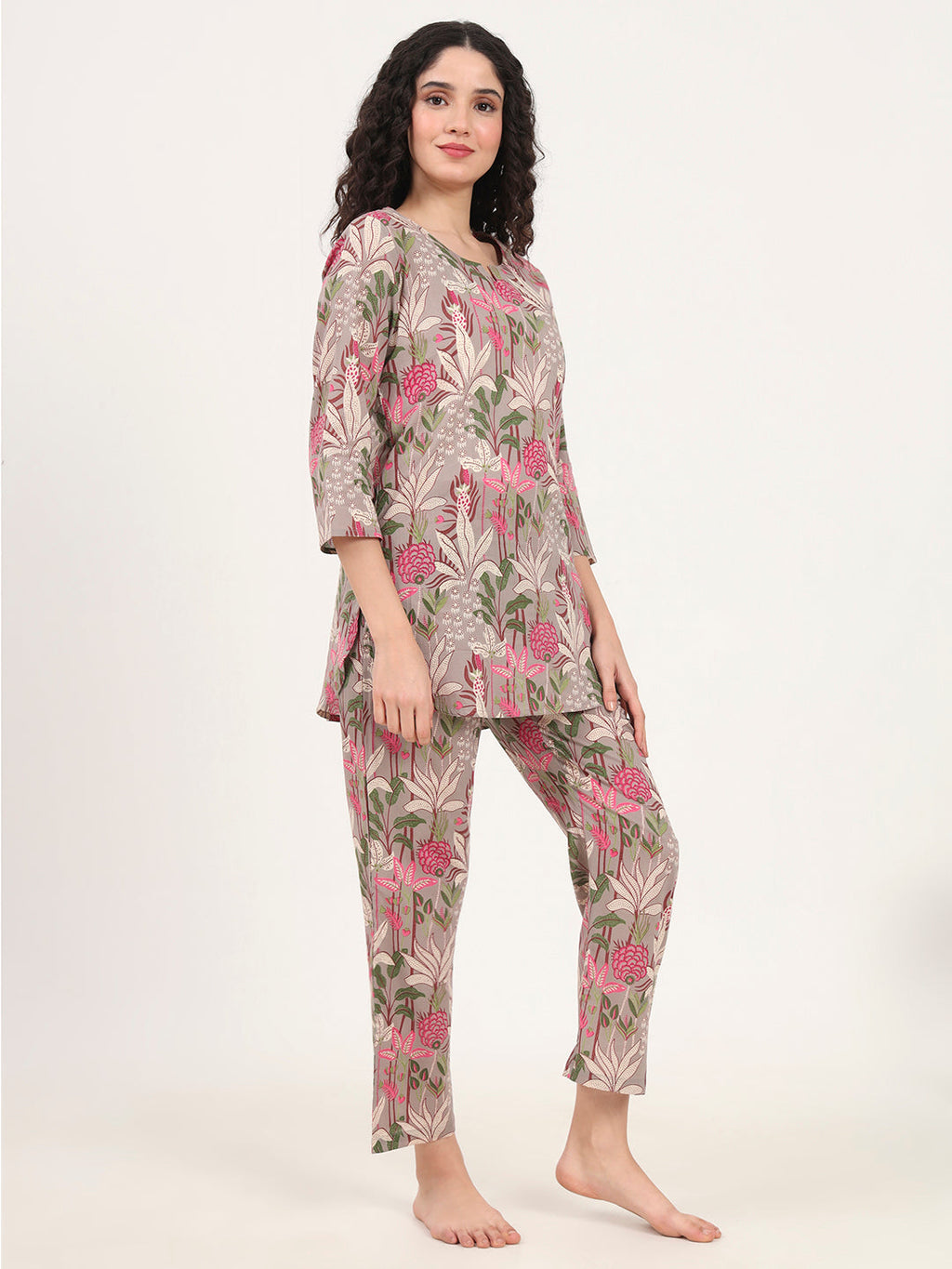 Noe Velarro Gray Round Neck Cotton Night Suit