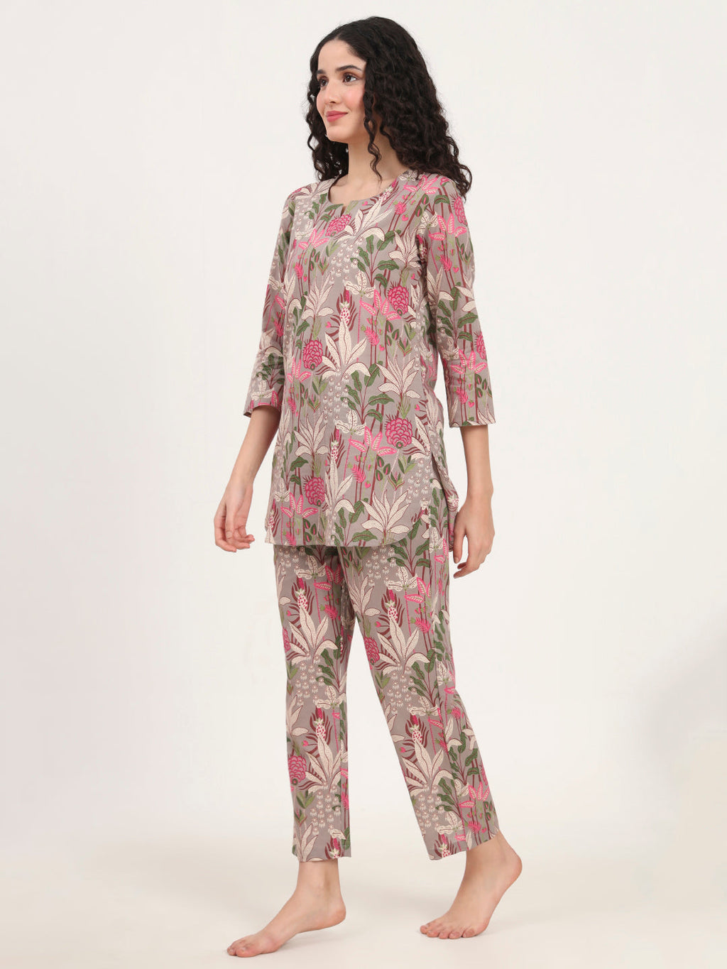 Noe Velarro Gray Round Neck Cotton Night Suit