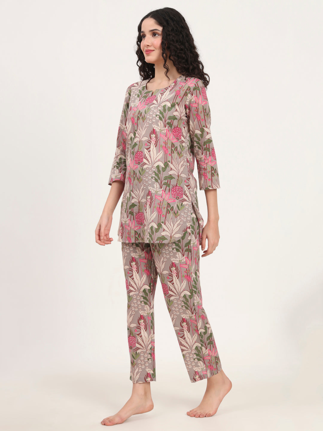 Noe Velarro Gray Round Neck Cotton Night Suit