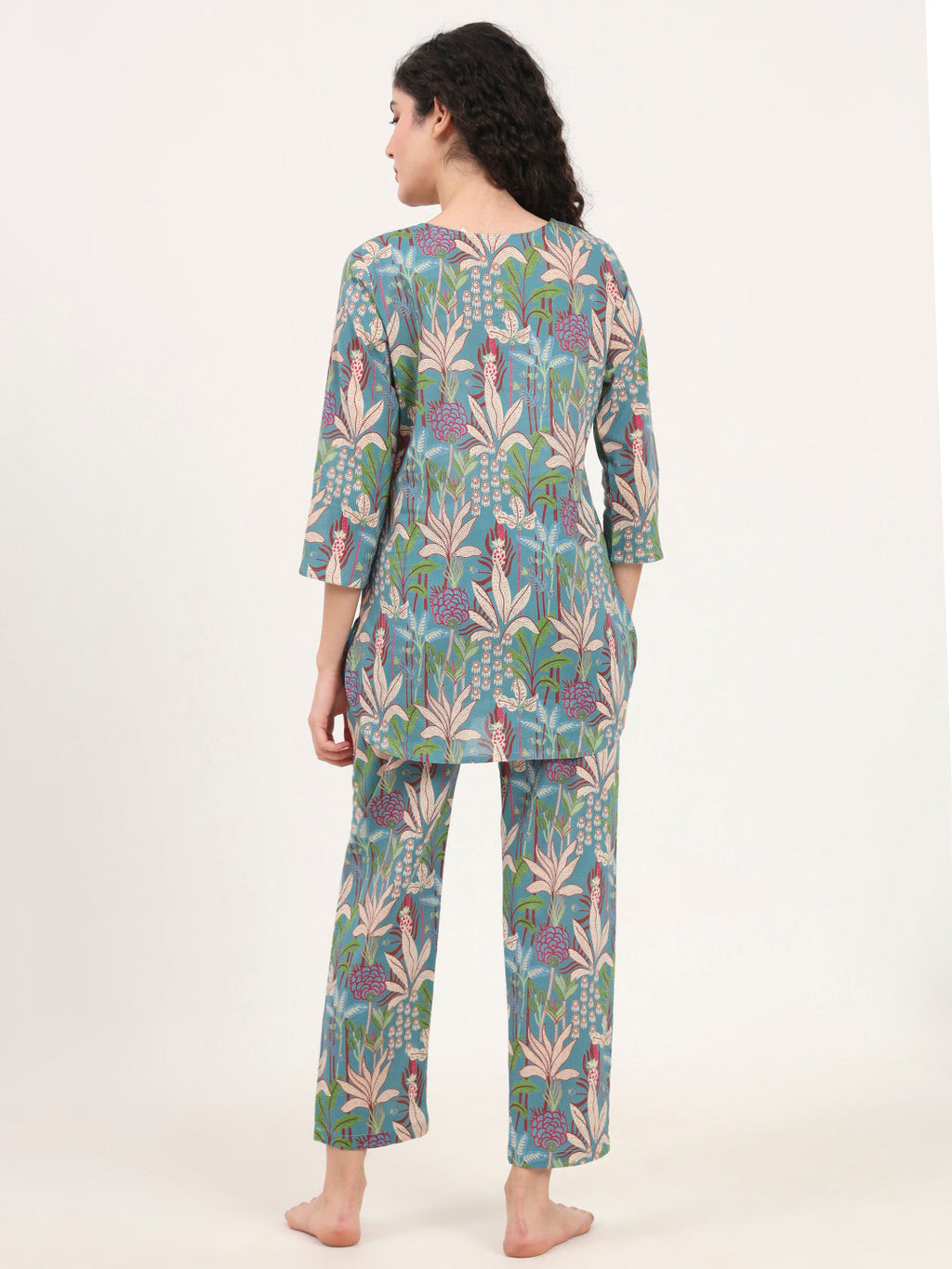Noe Velarro Teal Green Round Neck Cotton Night Suit