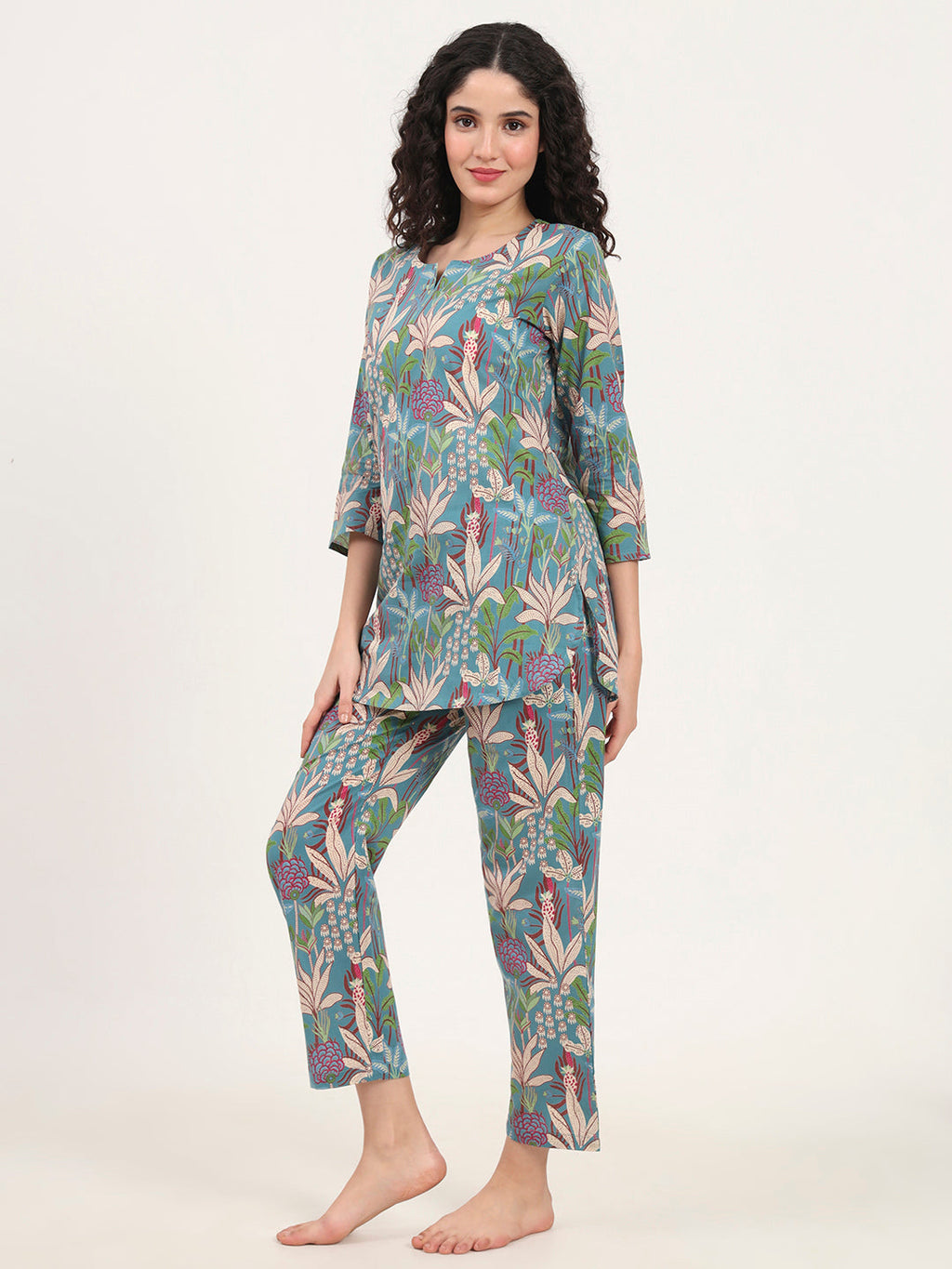 Noe Velarro Teal Green Round Neck Cotton Night Suit