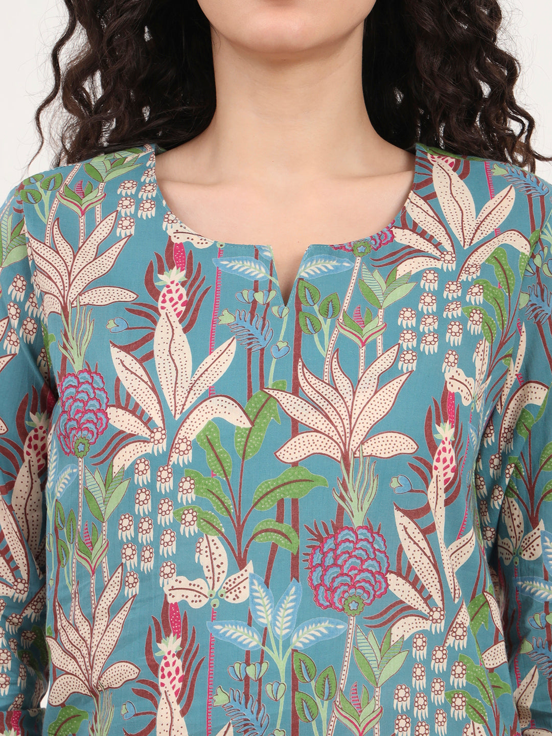 Noe Velarro Teal Green Round Neck Cotton Night Suit