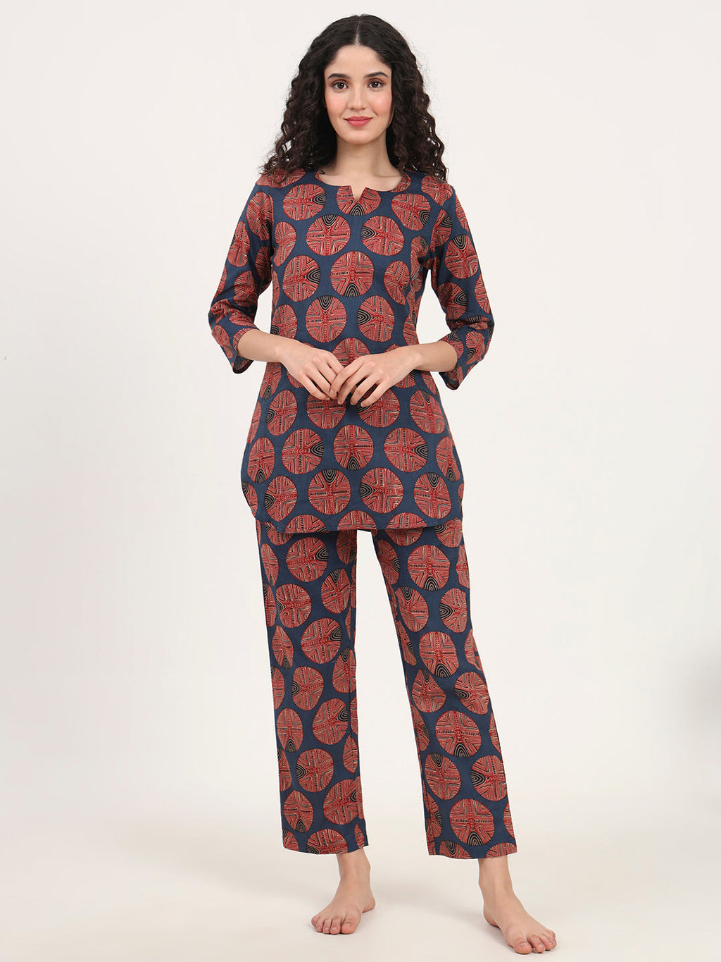 Noe Velarro Navy Blue Round Neck Cotton Night Suit