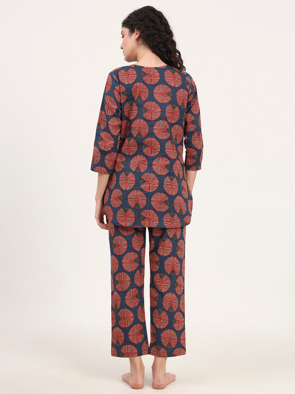 Noe Velarro Navy Blue Round Neck Cotton Night Suit