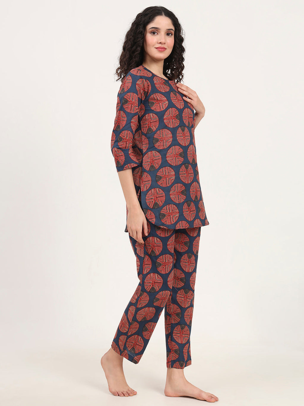 Noe Velarro Navy Blue Round Neck Cotton Night Suit