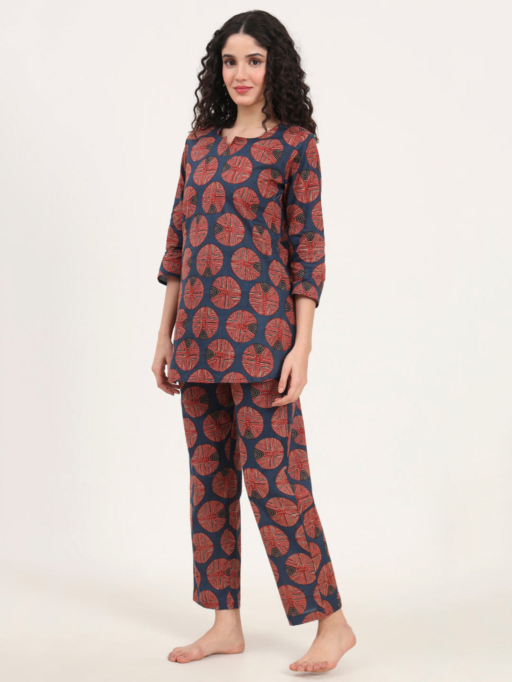Noe Velarro Navy Blue Round Neck Cotton Night Suit