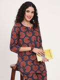 Noe Velarro Navy Blue Round Neck Cotton Night Suit
