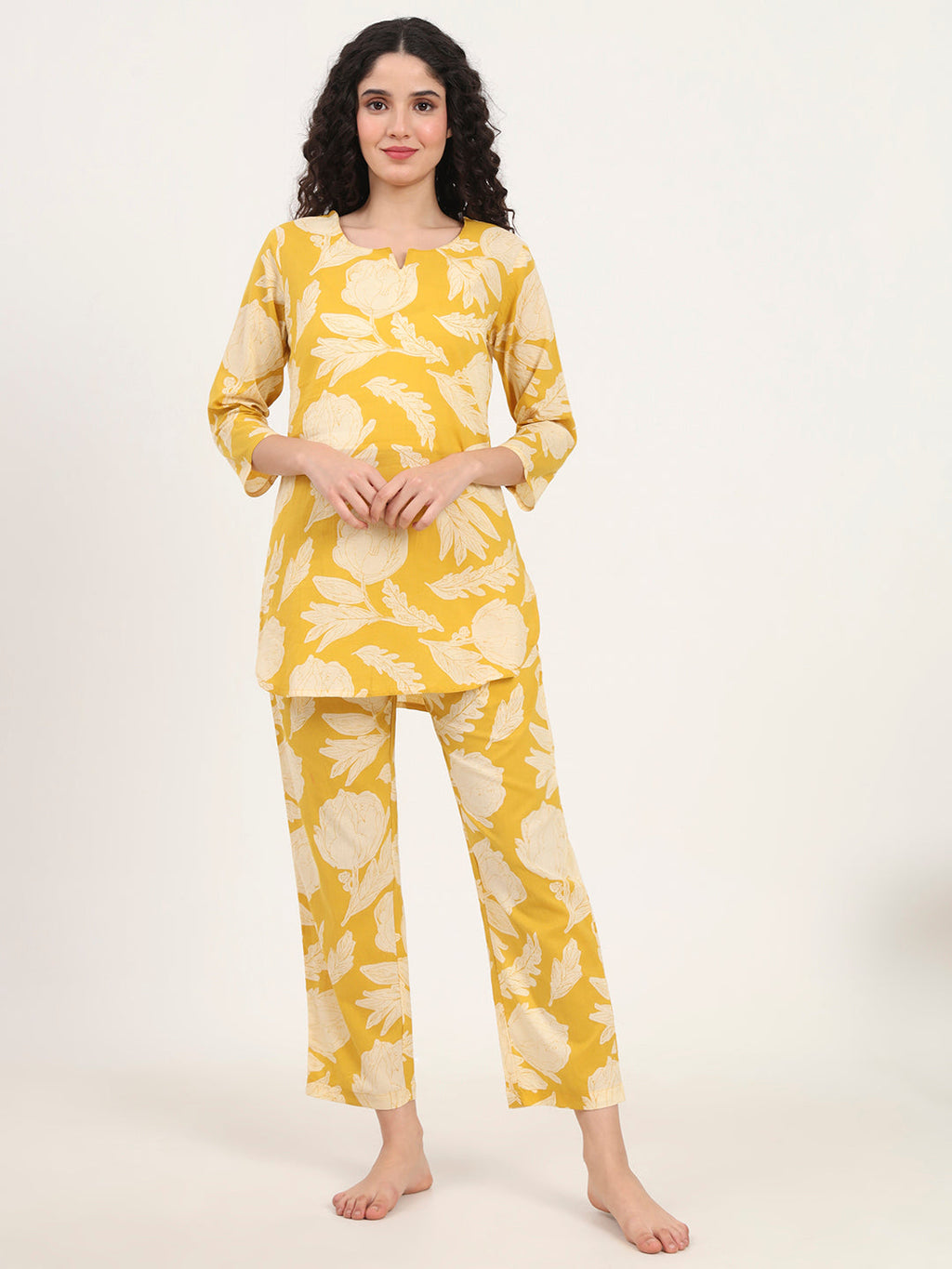 Noe Velarro Yellow Round Neck Cotton Night Suit