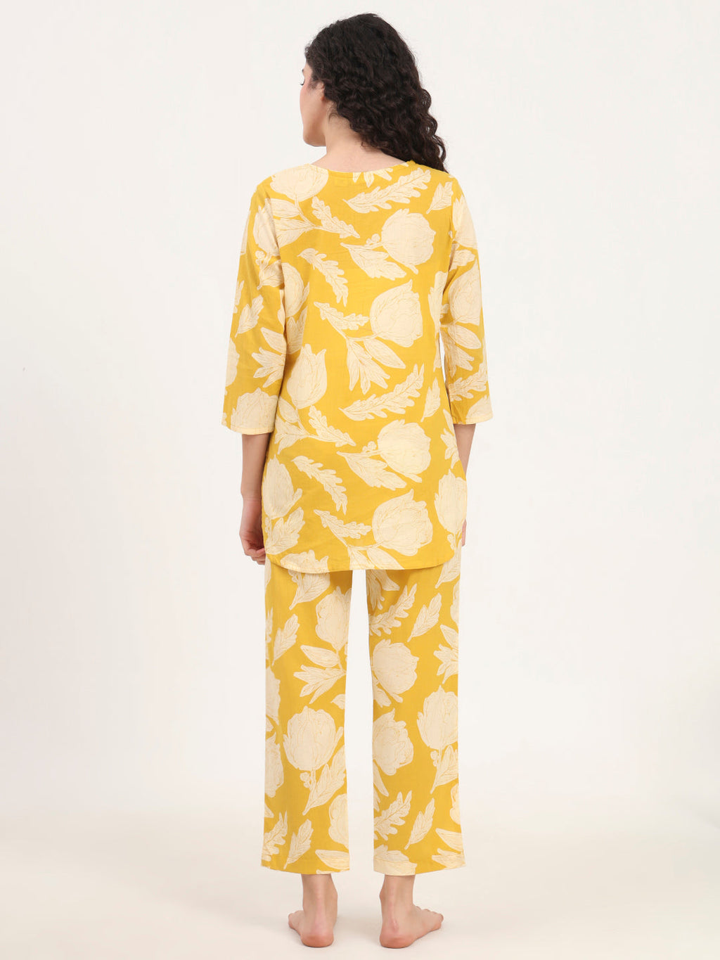 Noe Velarro Yellow Round Neck Cotton Night Suit