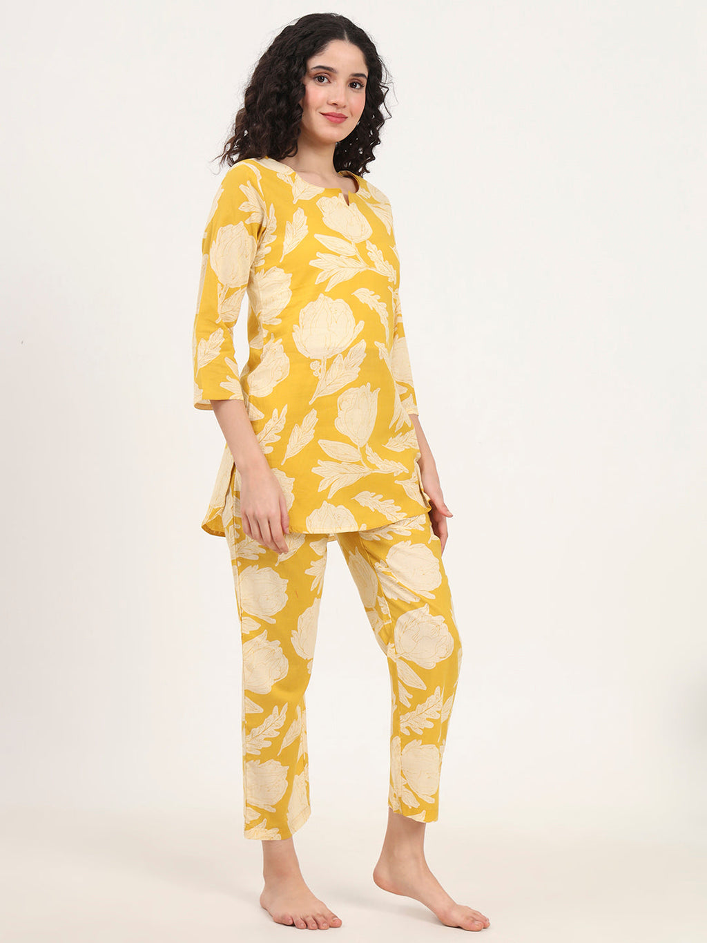 Noe Velarro Yellow Round Neck Cotton Night Suit