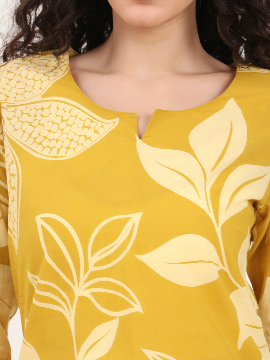 Noe Velarro Mustard Round Neck Printed Cotton Night Suit