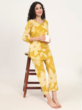 Noe Velarro Mustard Round Neck Printed Cotton Night Suit