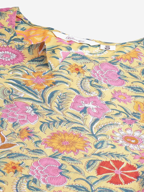 Divena Yellow Printed Cotton Night Wear - divena world