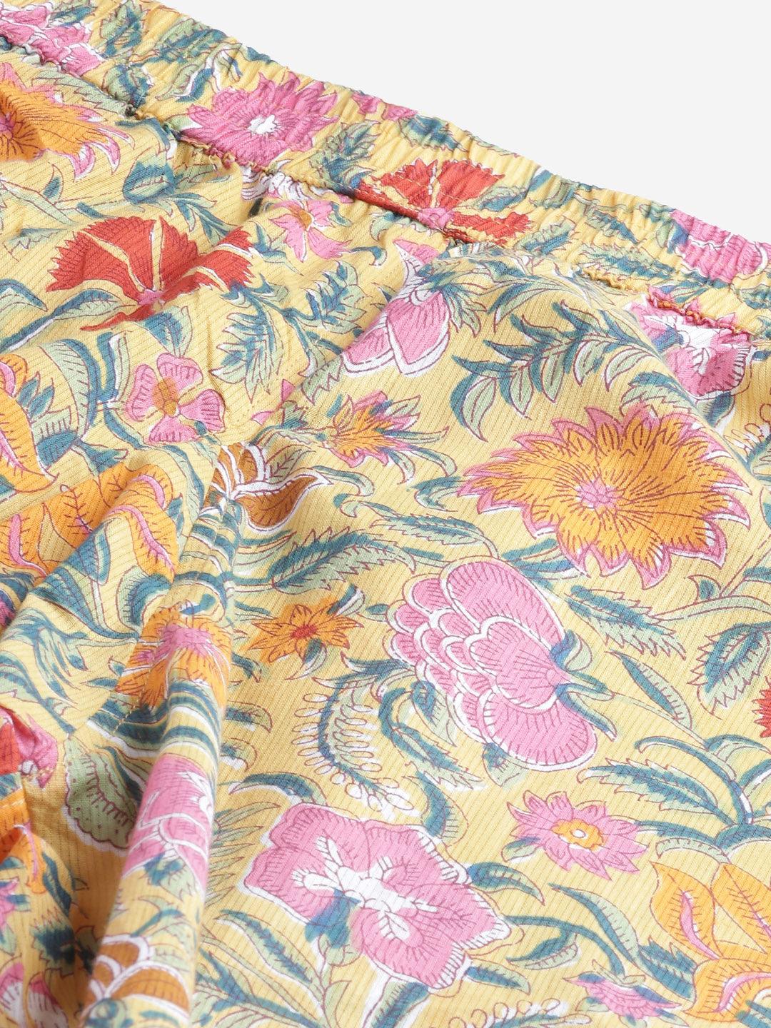 Divena Yellow Printed Cotton Night Wear - divena world