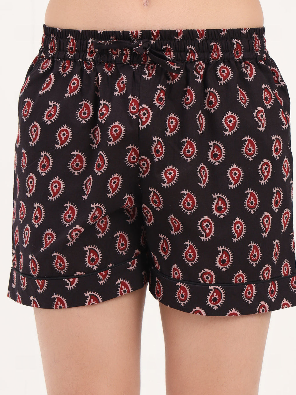 Noe Velarro Black Paisley Print Cotton Shorts