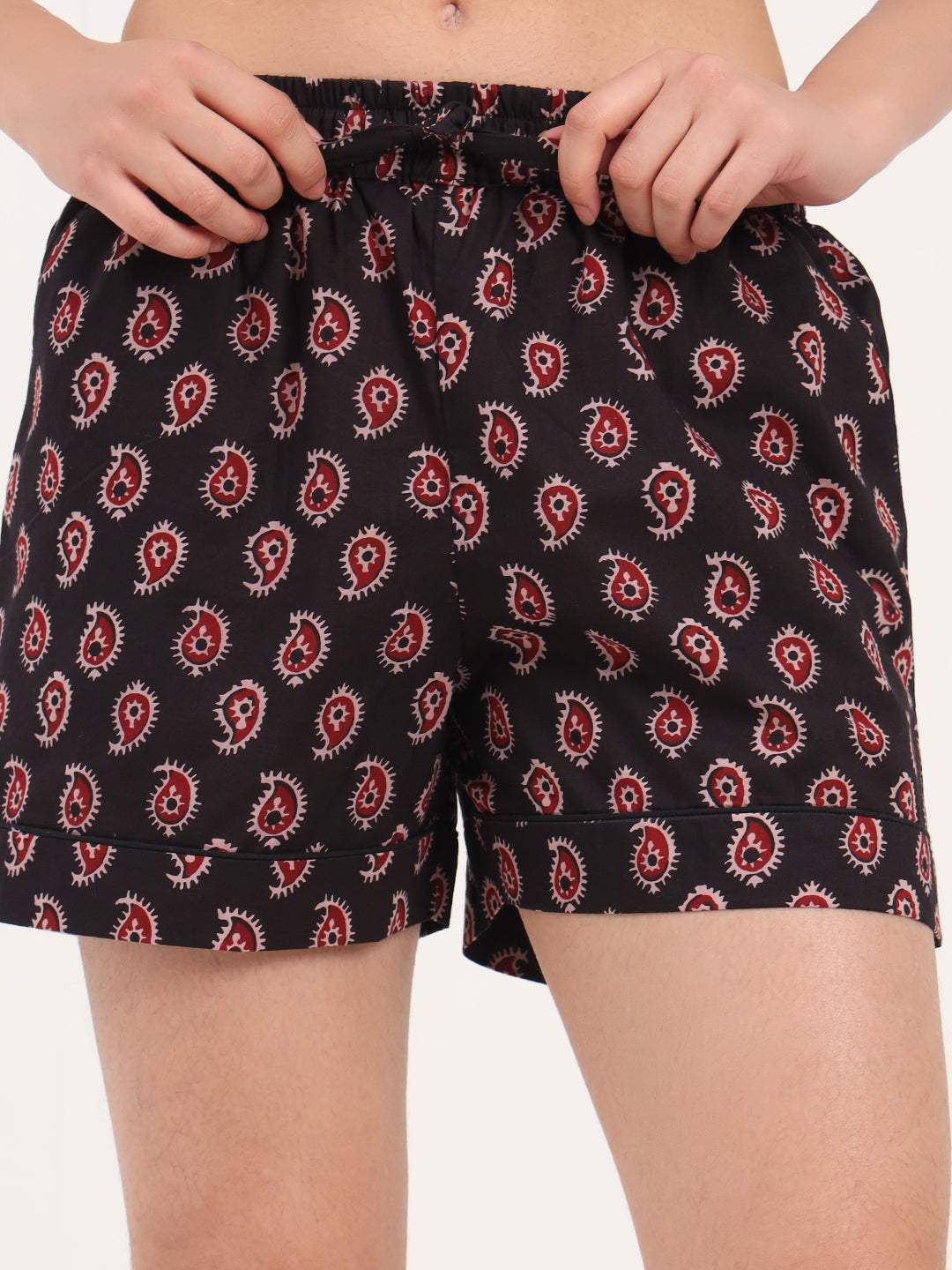 Noe Velarro Black Paisley Print Cotton Shorts