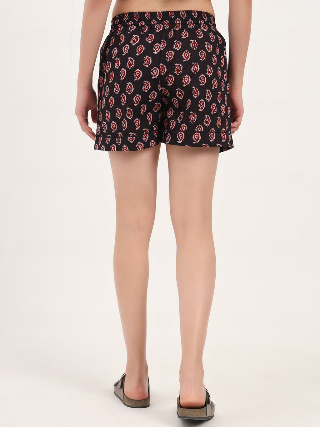 Noe Velarro Black Paisley Print Cotton Shorts