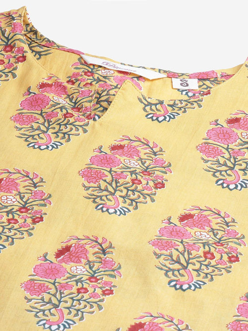 Divena Yellow Flower Cotton Motif Nightwear - divena world