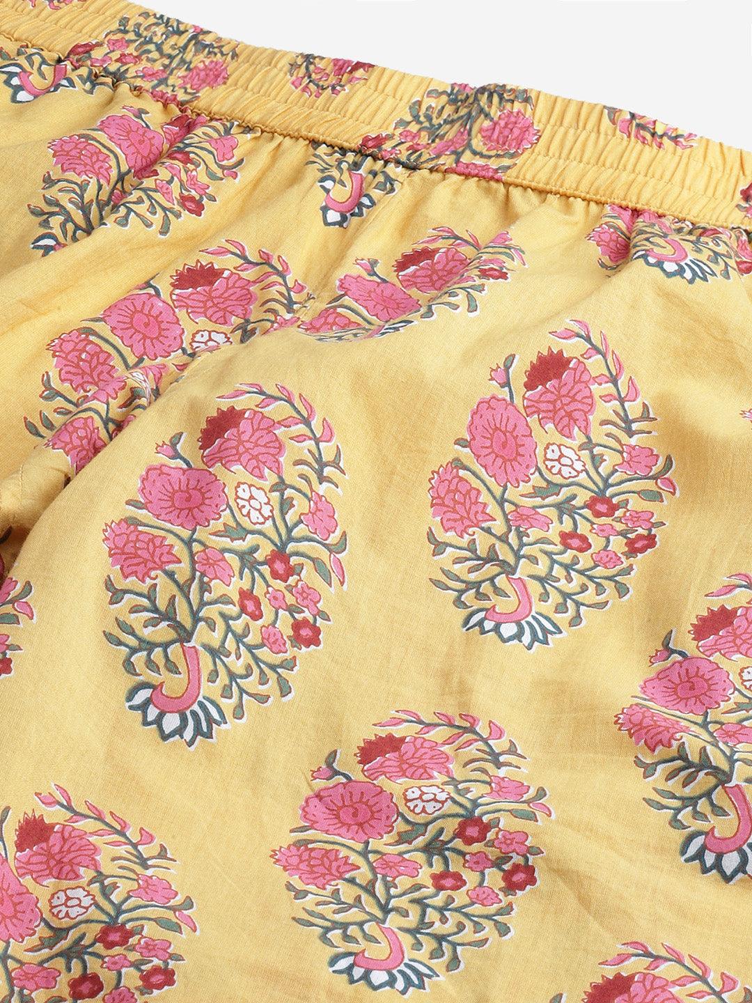 Divena Yellow Flower Cotton Motif Nightwear - divena world