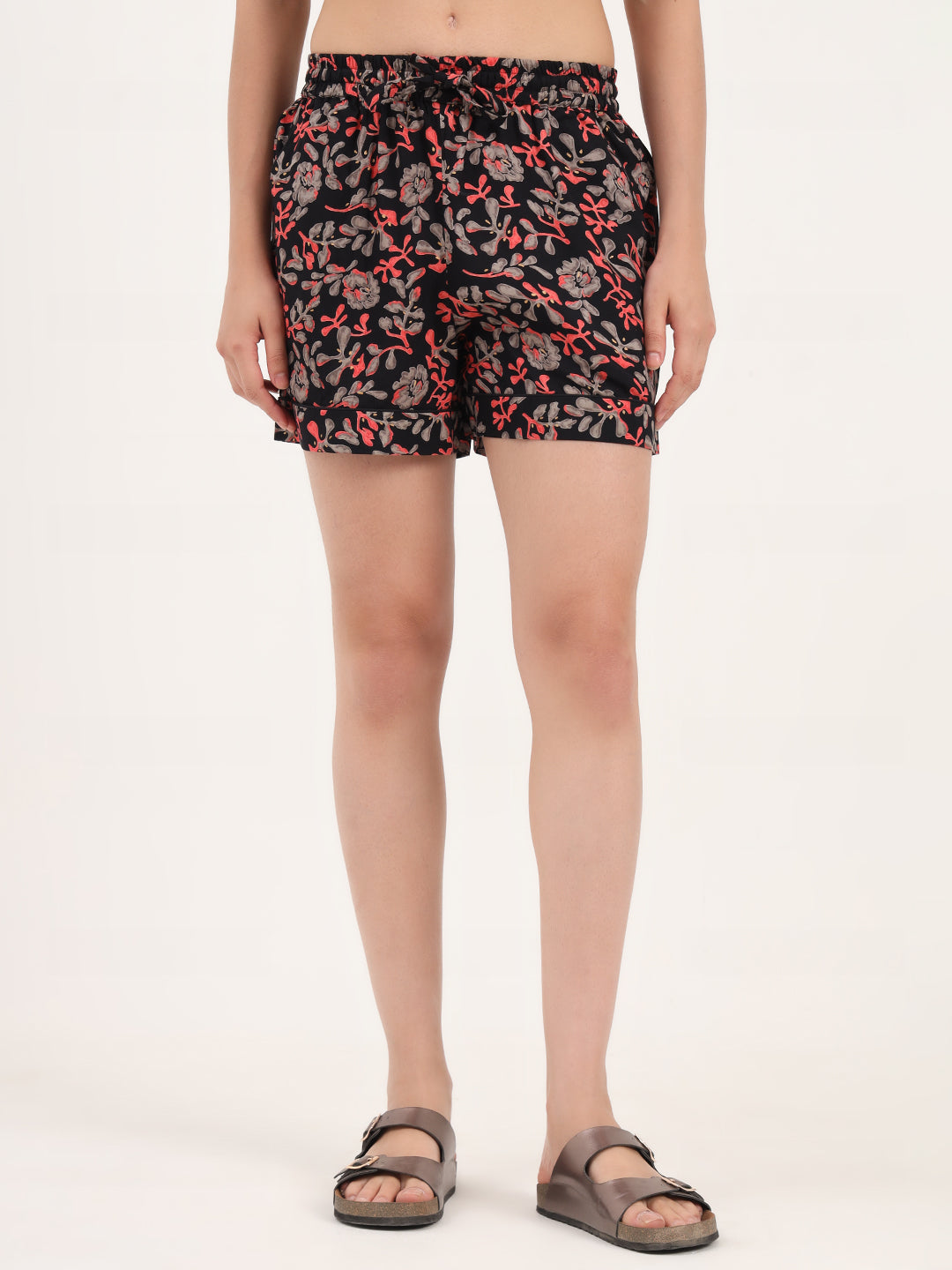 Noe Velarro Black Floral Print Cotton Shorts
