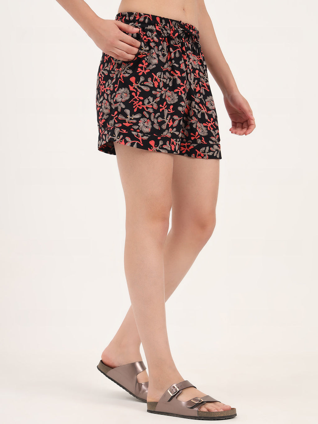 Noe Velarro Black Floral Print Cotton Shorts