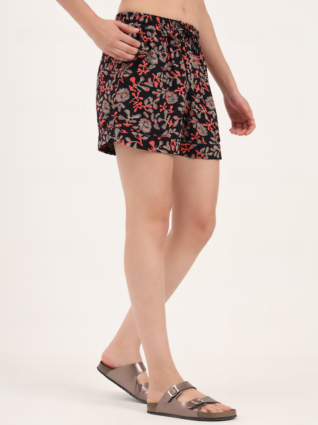 Noe Velarro Black Floral Print Cotton Shorts