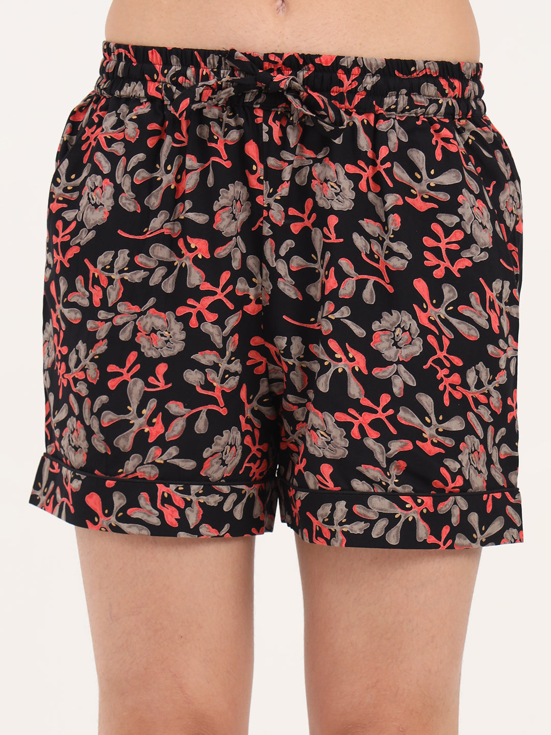 Noe Velarro Black Floral Print Cotton Shorts