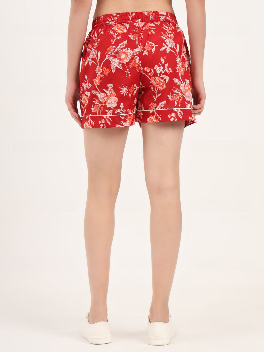 Noe Velarro Red Floral Print Cotton Shorts