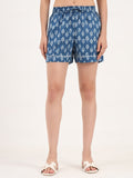 Noe Velarro Blue Floral Print Cotton Shorts
