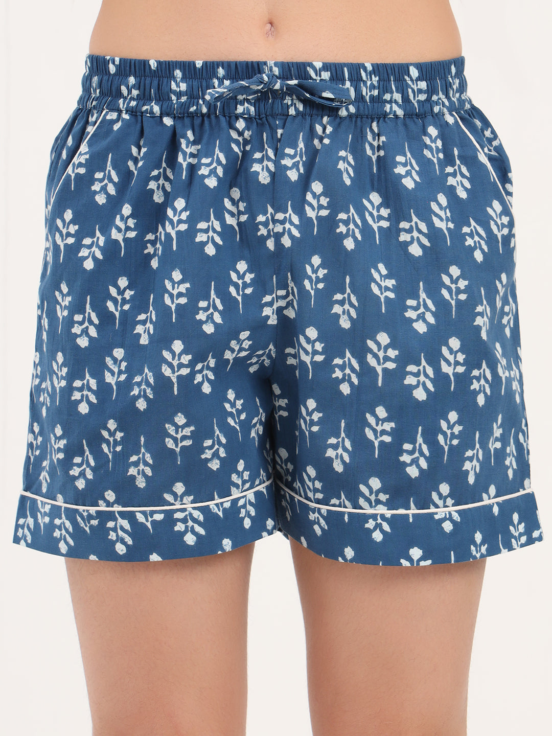 Noe Velarro Blue Floral Print Cotton Shorts