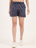 Noe Velarro Navy Blue Paislay Print Cotton Shorts