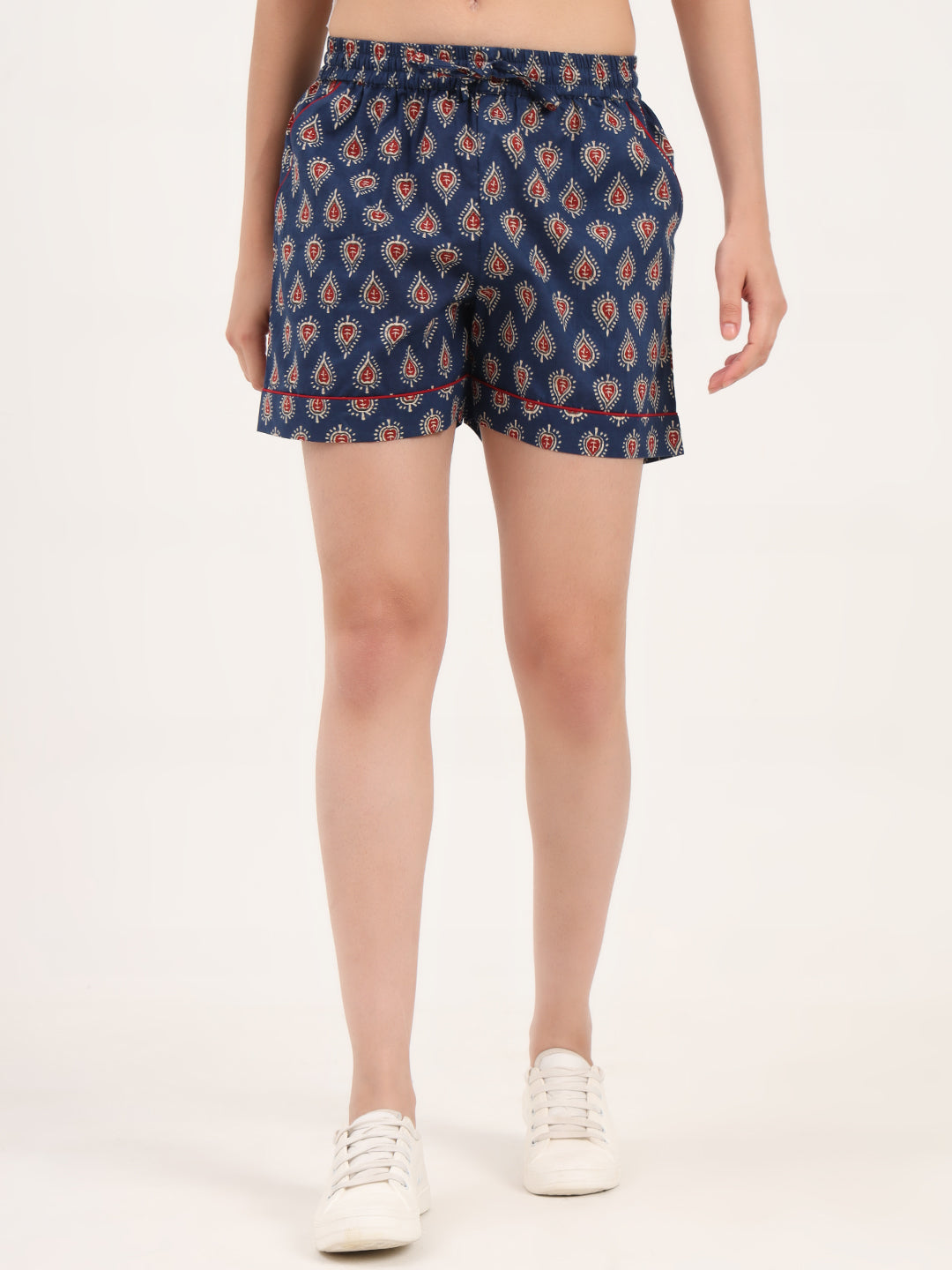 Noe Velarro Navy Blue Paislay Print Cotton Shorts