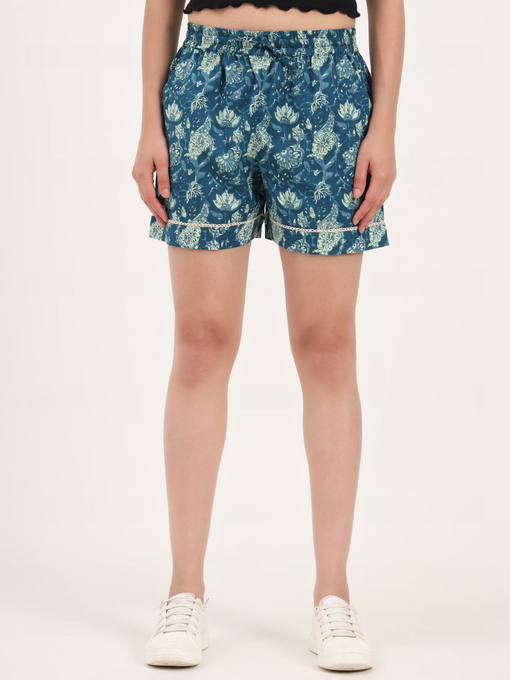 Noe Velarro Blue Floral Print Cotton Shorts