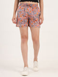 Noe Velarro Orange Floral Print Cotton Shorts
