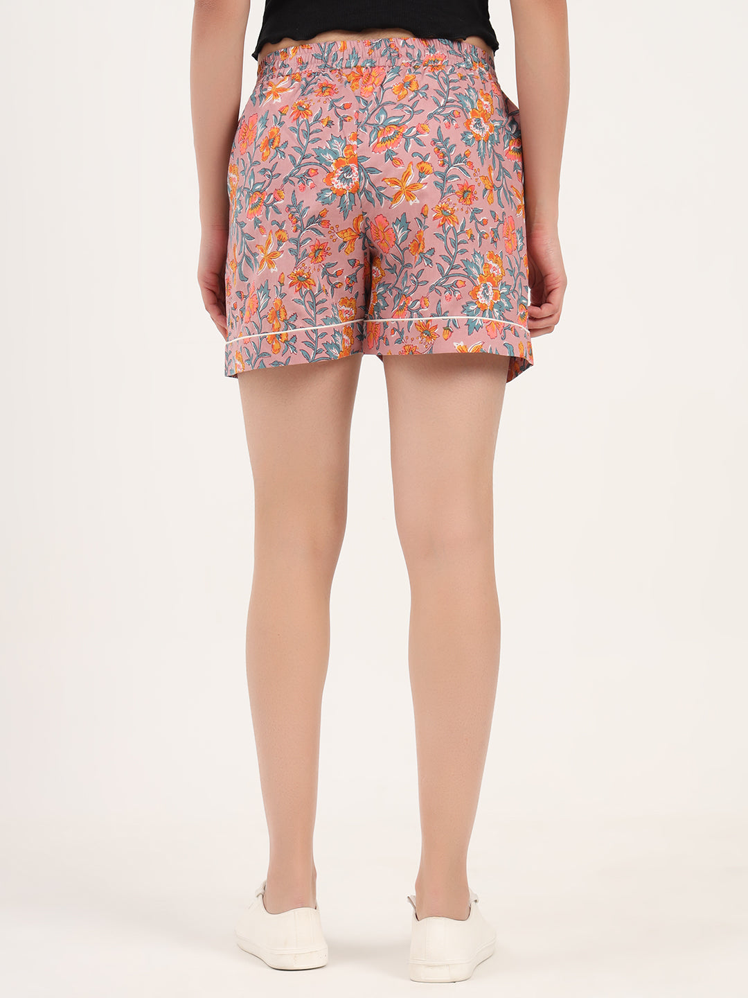 Noe Velarro Orange Floral Print Cotton Shorts