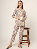 Noe Velarro Grey Floral Print Cotton Regular Fit Night Suit