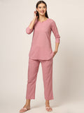 Noe Velarro Pink Floral Print Cotton Regular Fit Night Suit