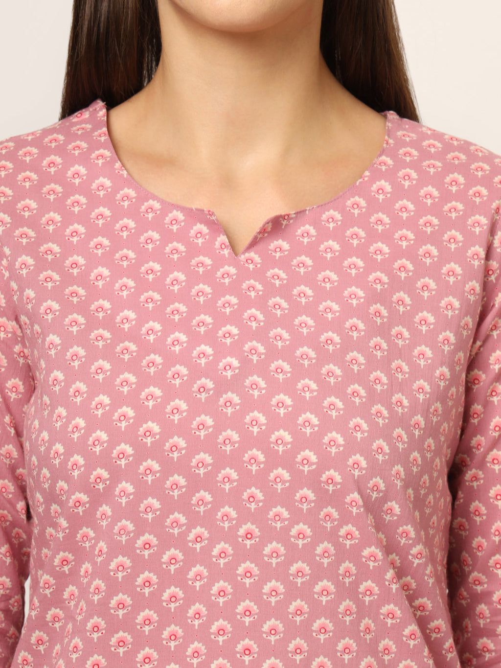 Noe Velarro Pink Floral Print Cotton Regular Fit Night Suit